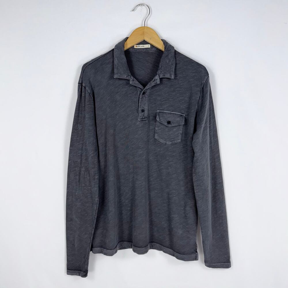 Marine Layer Men's Heavy Weight Long Sleeve Polo Shirt Small Gray